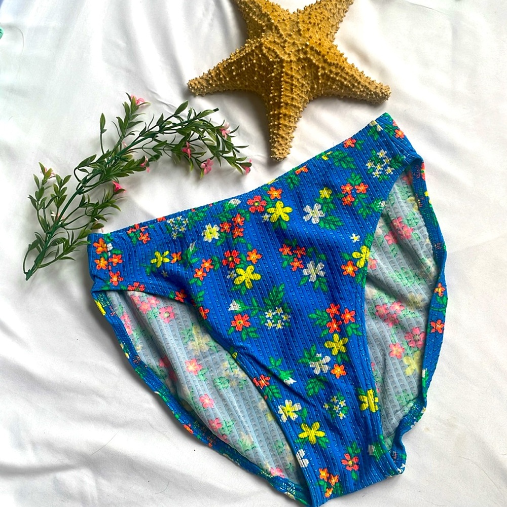 Baltex High Waist Bikini Swim Bottom Blue Floral Multicolor Size 10 M NWOT